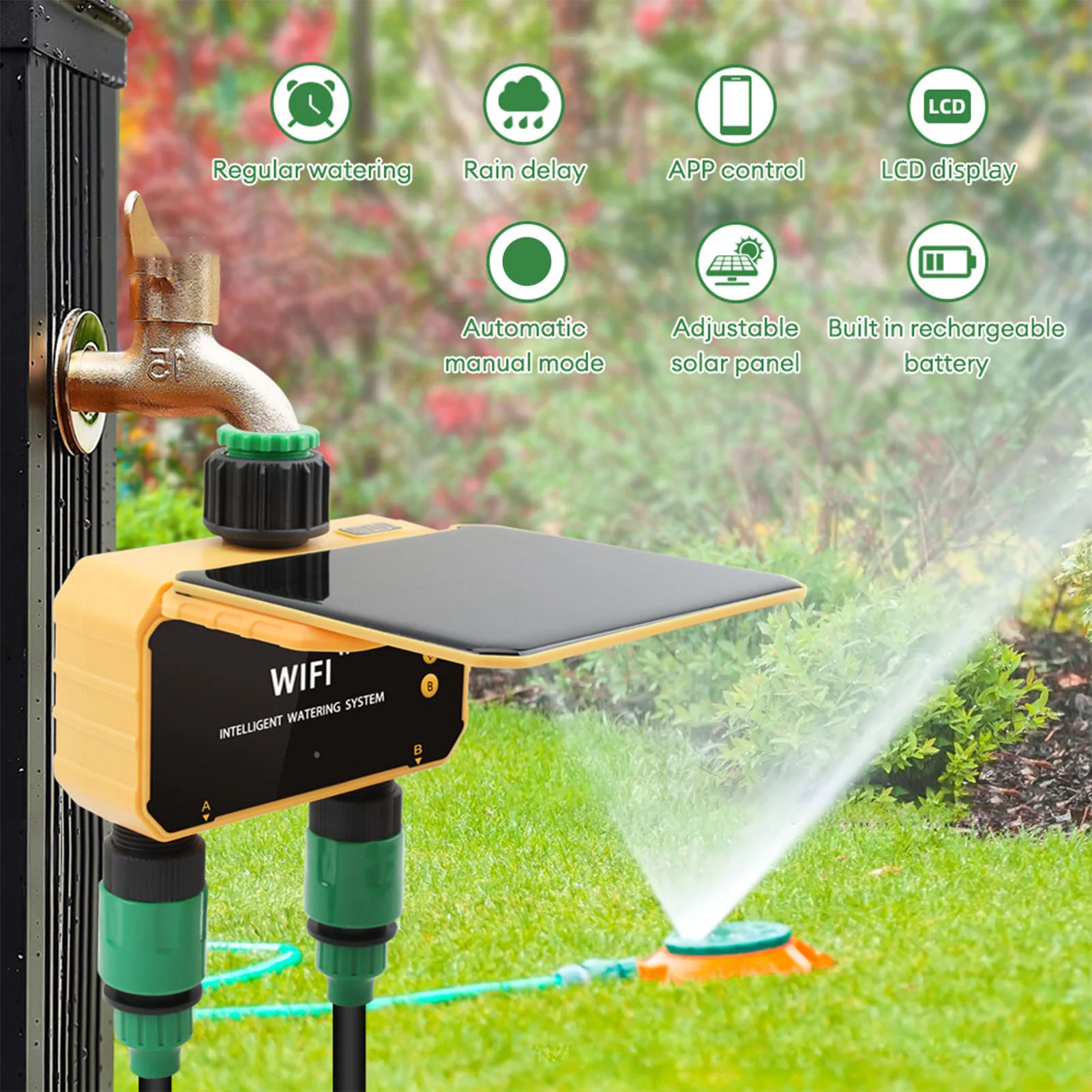 Smart Garden Watering - Solar WiFi Smart Irrigation Timer Rain